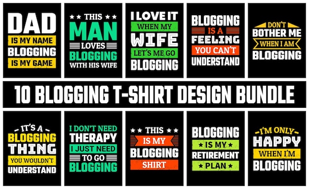 Blogging T Shirt Design Set Vector