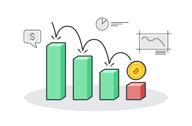 Vector blokgrafiek voor bitcoin-prijsdaling