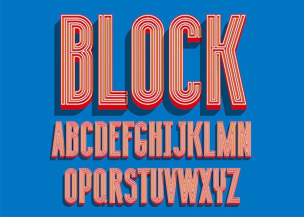 Vector blokkeer vetgedrukt lettertype. 3d-kleur alfabetletters.