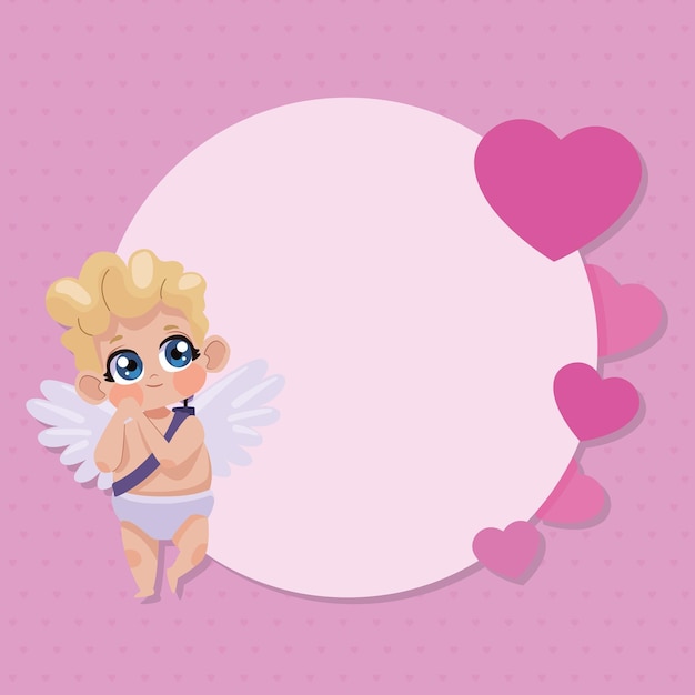 Blond cupid angel with hearts