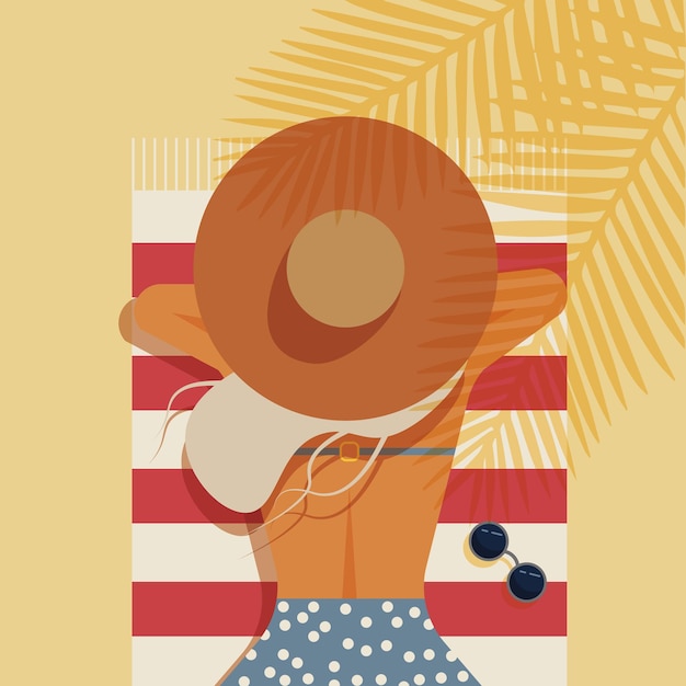 Vector blond girl on the beach sun