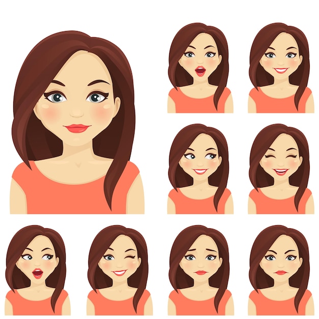 Blond woman with different facial expressions set