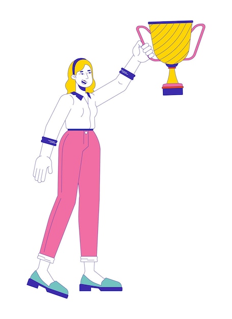 blonde caucasian woman raising up cup 2d linear cartoon character
