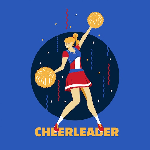 Blonde cheerleader poseren met pom-poms premium