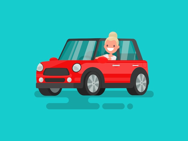 Blonde driving a car illustration