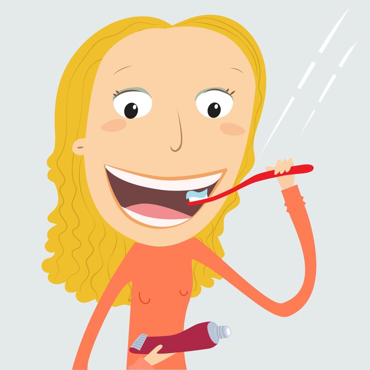 Vector blonde girl brushing her teeth vector illustration
