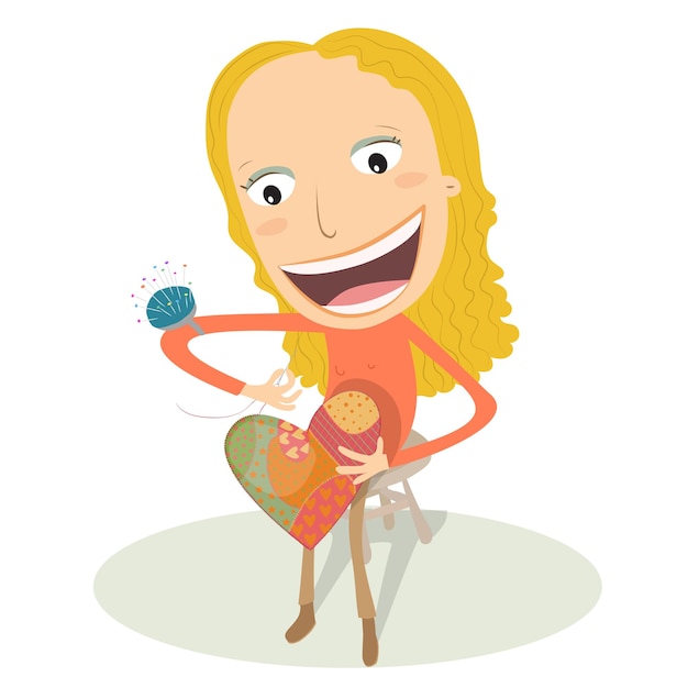 Blonde girl sewing a heart Vector Illustration