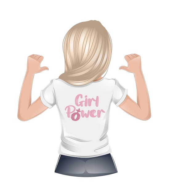 Blonde girl in white t shirt Girl power moto Vector illustration