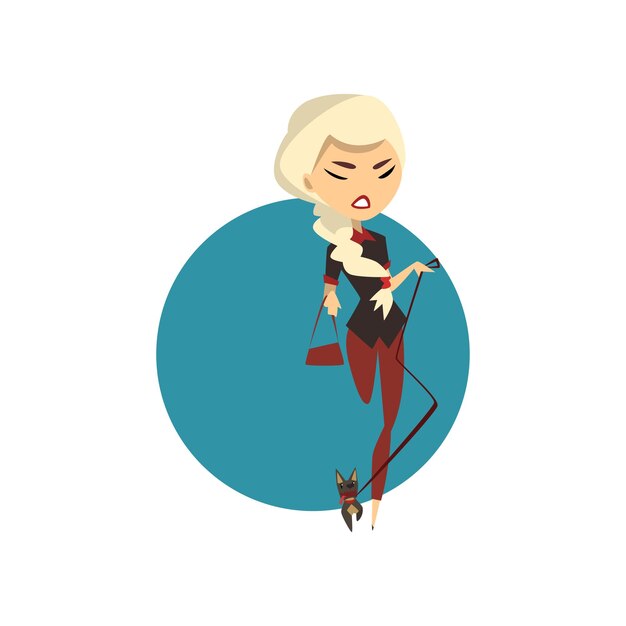 Vector blonde glamour girl with little dog vector illustration isolated on a white background