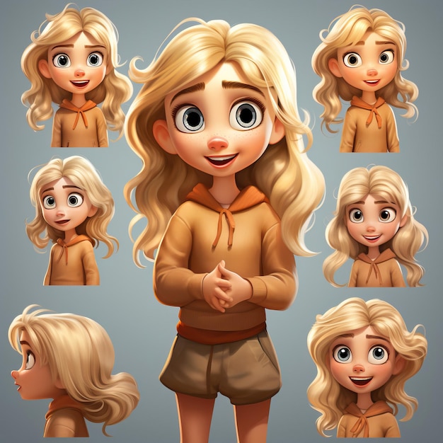 Vector blonde haired girl short cartoon style character cartoon m