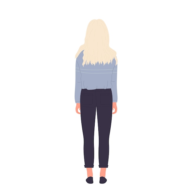 Vector blonde long haired girl standing with back side