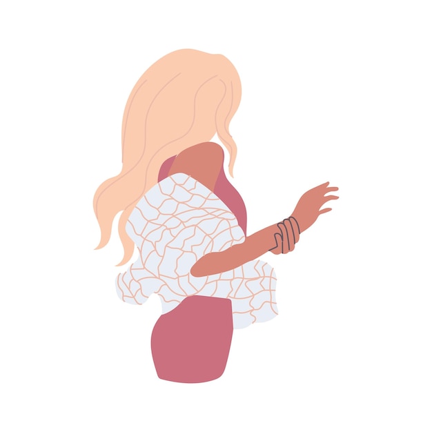 Blonde skinny woman side view vector illustration