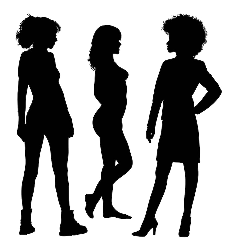 Vector blonde vrouw en afro meisje poseren silhouet