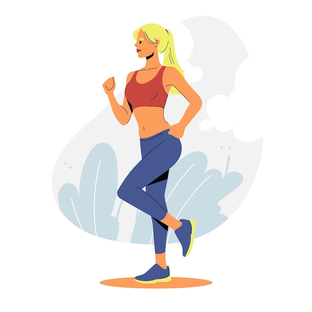 Vector blonde woman doing aerobics in the park concept flat style