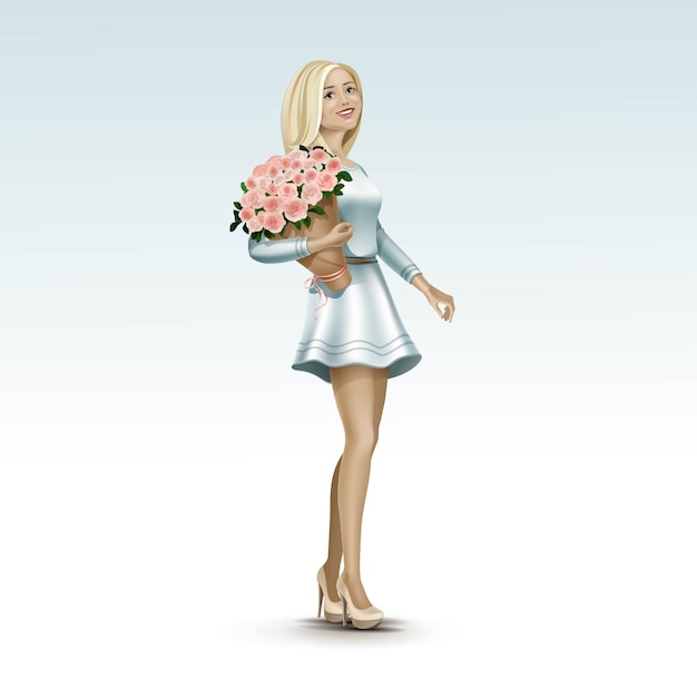 Вектор Блондинка девушка в платье с цветами