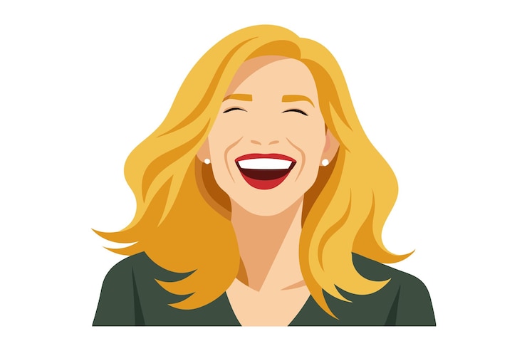 Vector blonde woman laughing joyfully illustrated in a bright and cheerful cartoon style