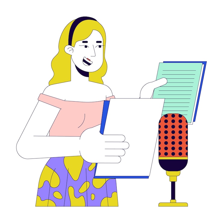 Vector blonde woman voiceover artist 2d linear cartoon character