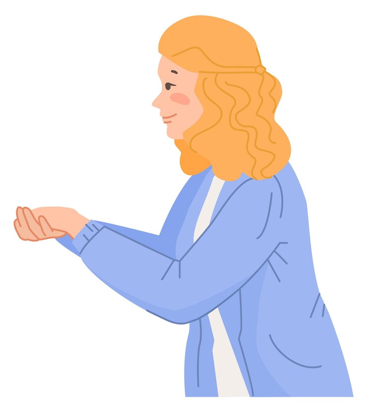 Vector blonde woman with giving hand pretty young person profile