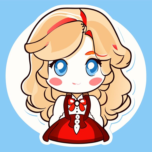 Blondehaired red pink woman in bavarian outfit hand drawn cartoon sticker isolated illustration