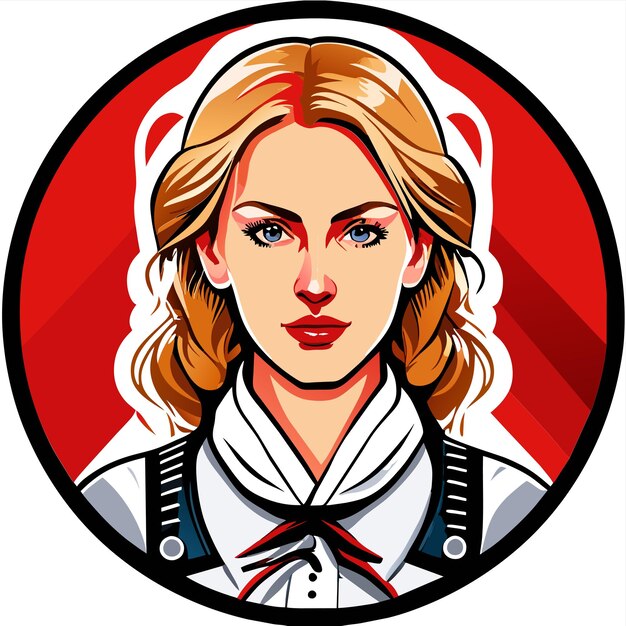 Blondehaired red pink woman in bavarian outfit hand drawn cartoon sticker isolated illustration