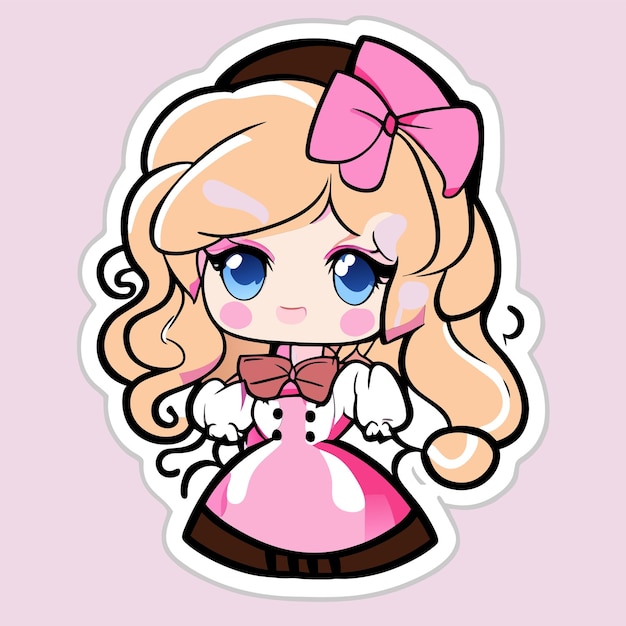 Blondehaired red pink woman in bavarian outfit hand drawn cartoon sticker isolated illustration