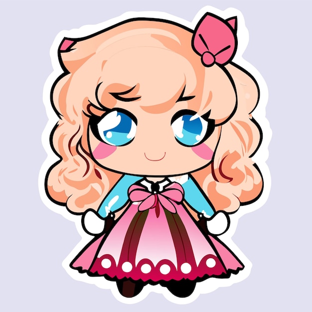 Blondehaired red pink woman in bavarian outfit hand drawn cartoon sticker isolated illustration