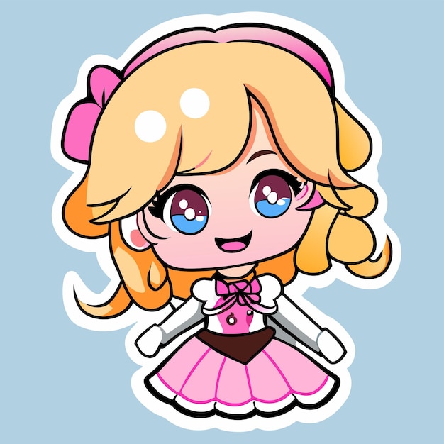 Blondehaired red pink woman in bavarian outfit hand drawn cartoon sticker isolated illustration