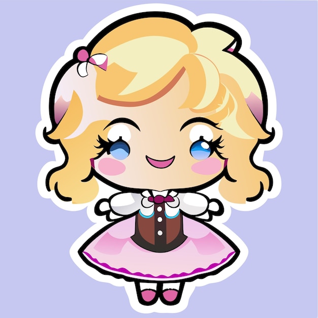 Blondehaired red pink woman in bavarian outfit hand drawn cartoon sticker isolated illustration