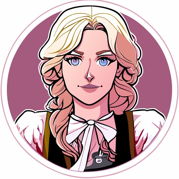 Blondehaired red pink woman in bavarian outfit hand drawn cartoon sticker isolated illustration