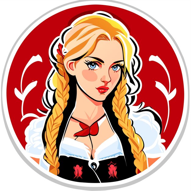 Vector blondharige rood roze vrouw in beierse outfit hand getekende cartoon sticker geïsoleerde illustratie