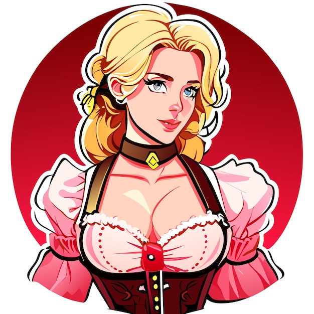 Blondharige rood roze vrouw in Beierse outfit hand getekende cartoon sticker geïsoleerde illustratie