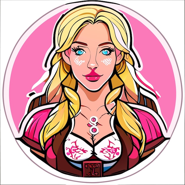 Vector blondharige rood roze vrouw in beierse outfit hand getekende cartoon sticker geïsoleerde illustratie