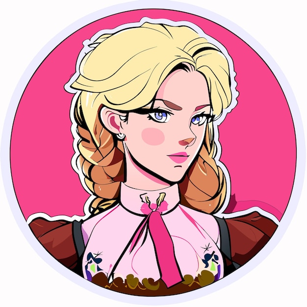 Blondharige rood roze vrouw in Beierse outfit hand getekende cartoon sticker geïsoleerde illustratie