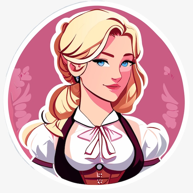 Blondharige rood roze vrouw in Beierse outfit hand getekende cartoon sticker geïsoleerde illustratie