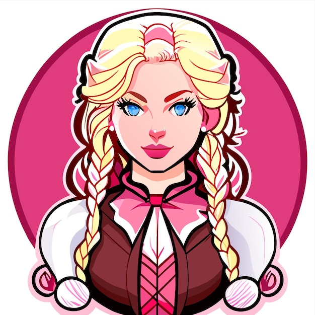 Vector blondharige rood roze vrouw in beierse outfit hand getekende cartoon sticker geïsoleerde illustratie