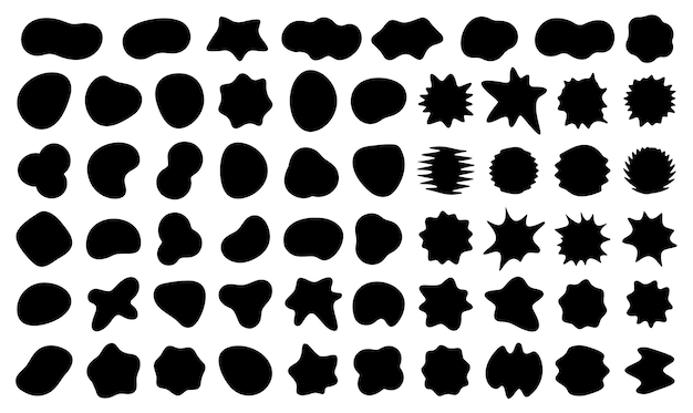 Вектор Набор капель черной формы случайные абстрактные пятна черный силуэт пузыря неправильной жидкой формы