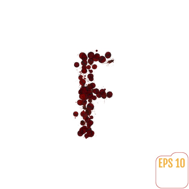 Blood Alphabet various blood or paint splatters different blood splashes drops and trail Letter f on white background