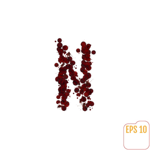 Blood Alphabet various blood or paint splatters different blood splashes drops and trail Letter n on white background