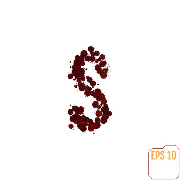 Blood Alphabet various blood or paint splatters different blood splashes drops and trail Letter s on white background