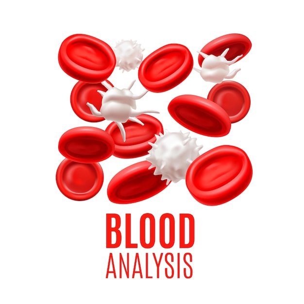 Vector blood analysis concept blood cells template in realistic style for banners ads fliers posters