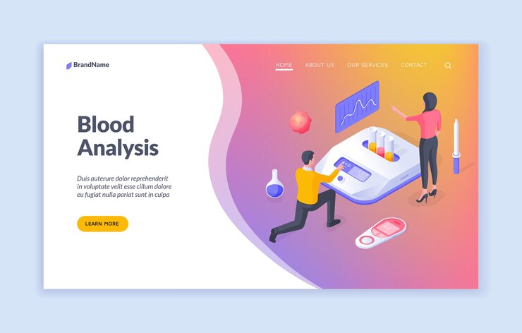 Vector blood analysis web page template with isometric illustration
