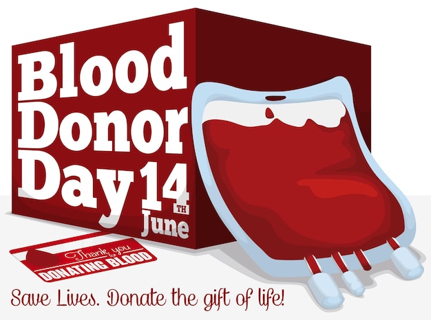 世界献血者デー用の血液バッグカードとボックス