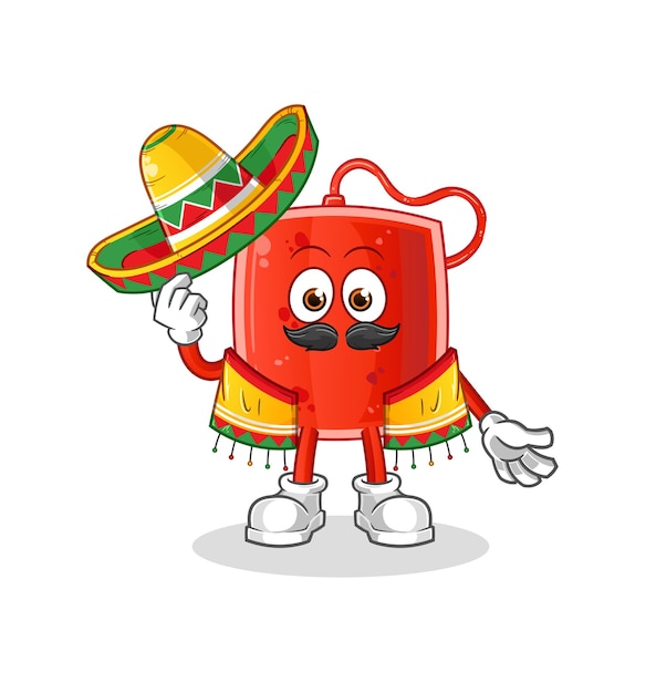 The blood bag Mexican culture and flag. cartoon mascot