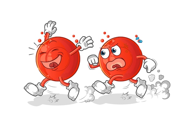 Blood cell play chase cartoon cartoon mascot vector