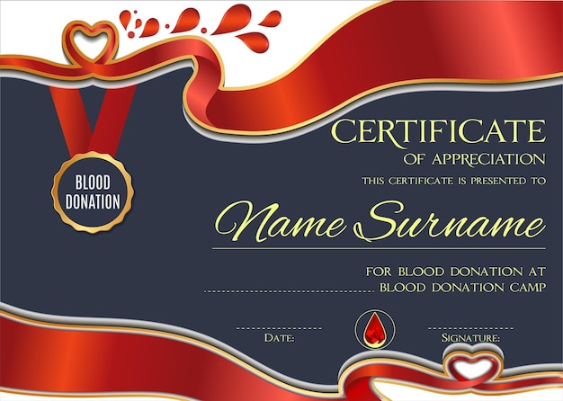 Шаблон сертификата донорства крови элегантный роскошный контрастный динамичный