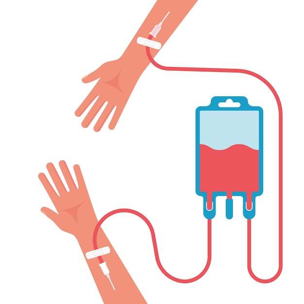 Blood donation concept Blood transfusion with hands in hand