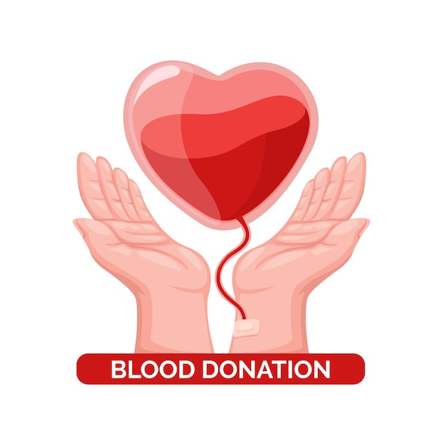 Blood Donation in hand symbol charity cartoon illustration vector