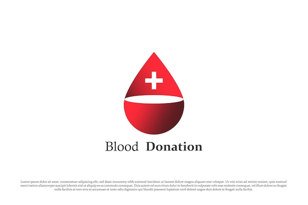 Illustrazione del logo della donazione di sangue forma piana più goccia di sangue infusione di liquido aiuto alla cura