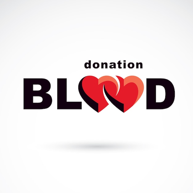 Blood donation metaphor, heart shape and blood drops. Medical theme vector graphic symbol.