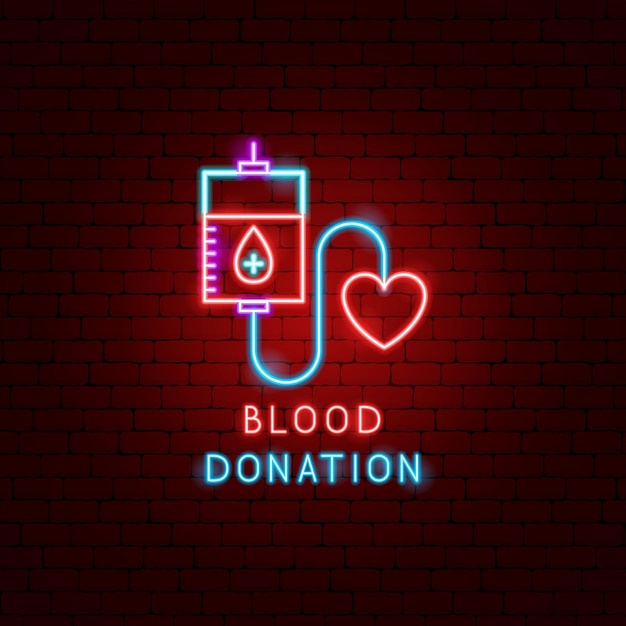 Etichetta al neon di donazione di sangue